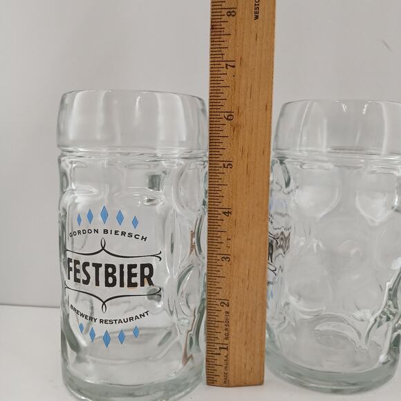 2 Gordon Biersch Festbier Beer Mugs 0.5L German Dimpled Glass Stein Set - Picture 9 of 15